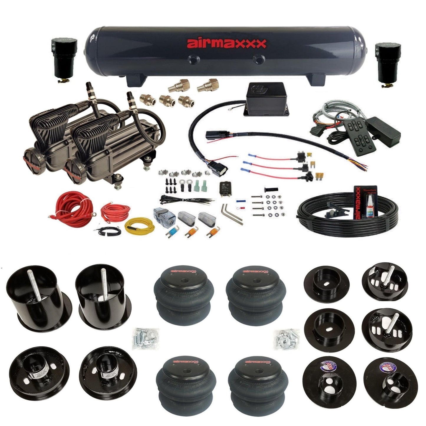 slam sv8c x-series compressors steel tank 2600 bags air suspension kit for 1965-70 cadillac eldorado KCAD65-XB2-57S-SV8CMC1-WK-HF