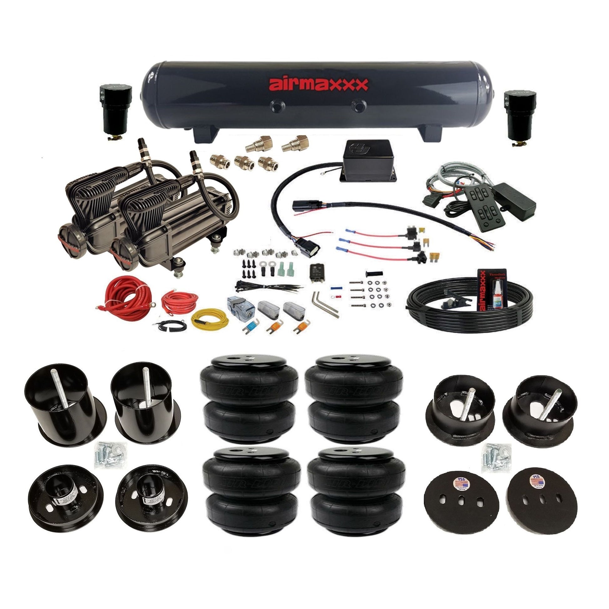 slam sv8c x-series compressors steel tank airlift bags air suspension kit for 1963-1964 cadillac deville CAD63-XB2-57S-SV8CMC1-WK-HFD25