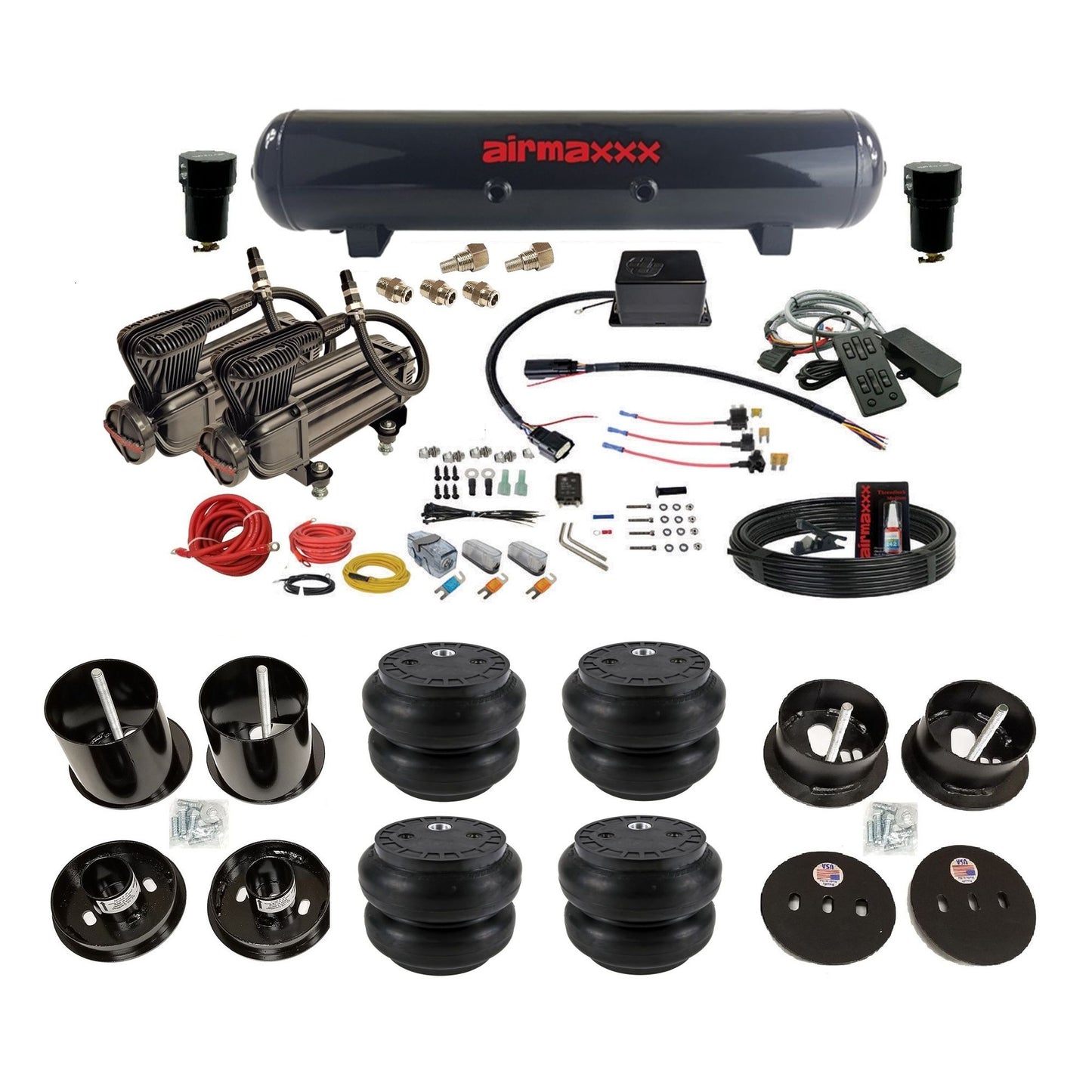 slam sv8c x-series compressors steel tank slam bags air suspension kit for 1963-1964 cadillac deville CAD63-XB2-57S-SV8CMC1-WK-HFSS7