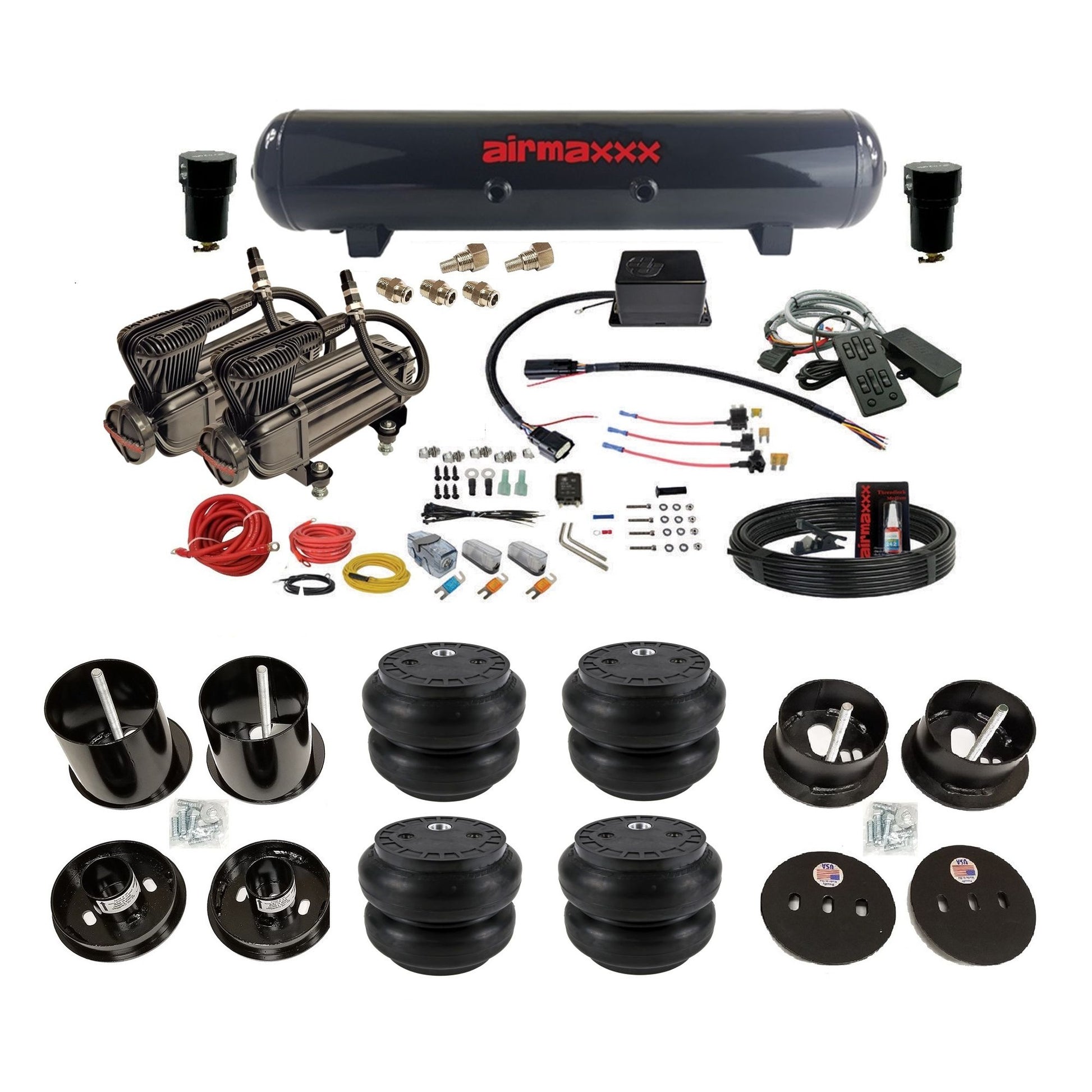 slam sv8c x-series compressors steel tank slam bags air suspension kit for 1963-1964 cadillac deville CAD63-XB2-57S-SV8CMC1-WK-HFSS7