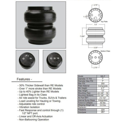 ss7 dims non ballooning air bag with internal bumpstops