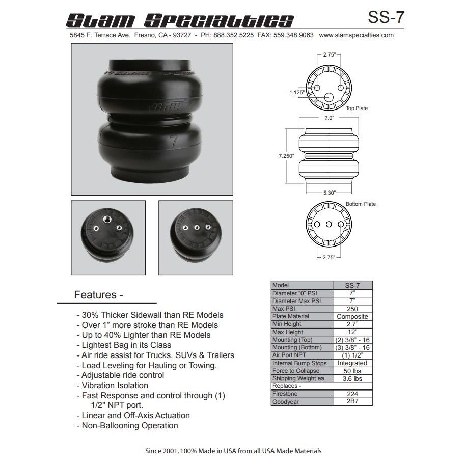 SS7 Slam Specialties Air Bag For Air Ride Suspension