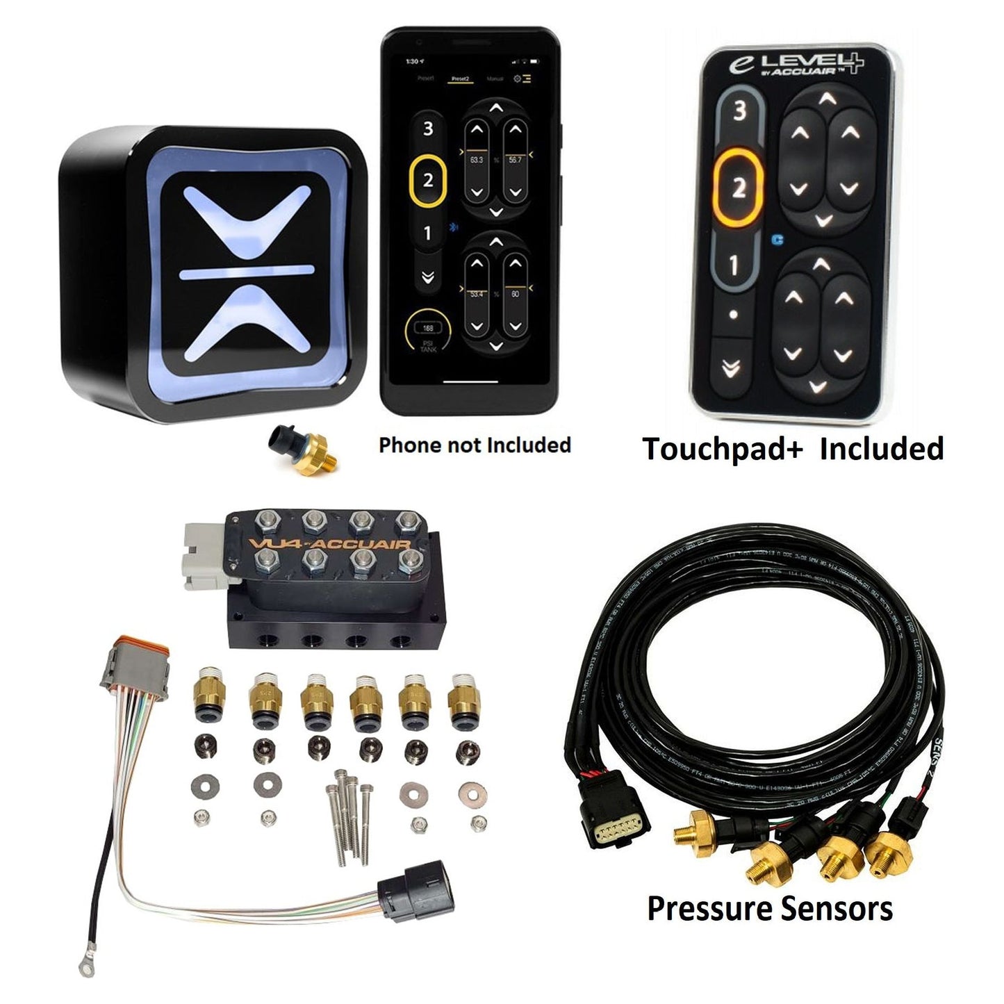 Accuair E+ Connect, touchpad, and pressure sensors