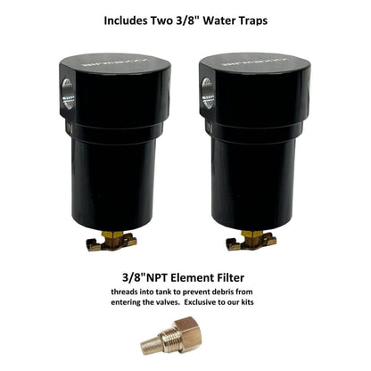 water traps and npt element filter dual toggle switch and dual needle gauge airmaxxx for air ride suspension kit fits 1999-06 silverado