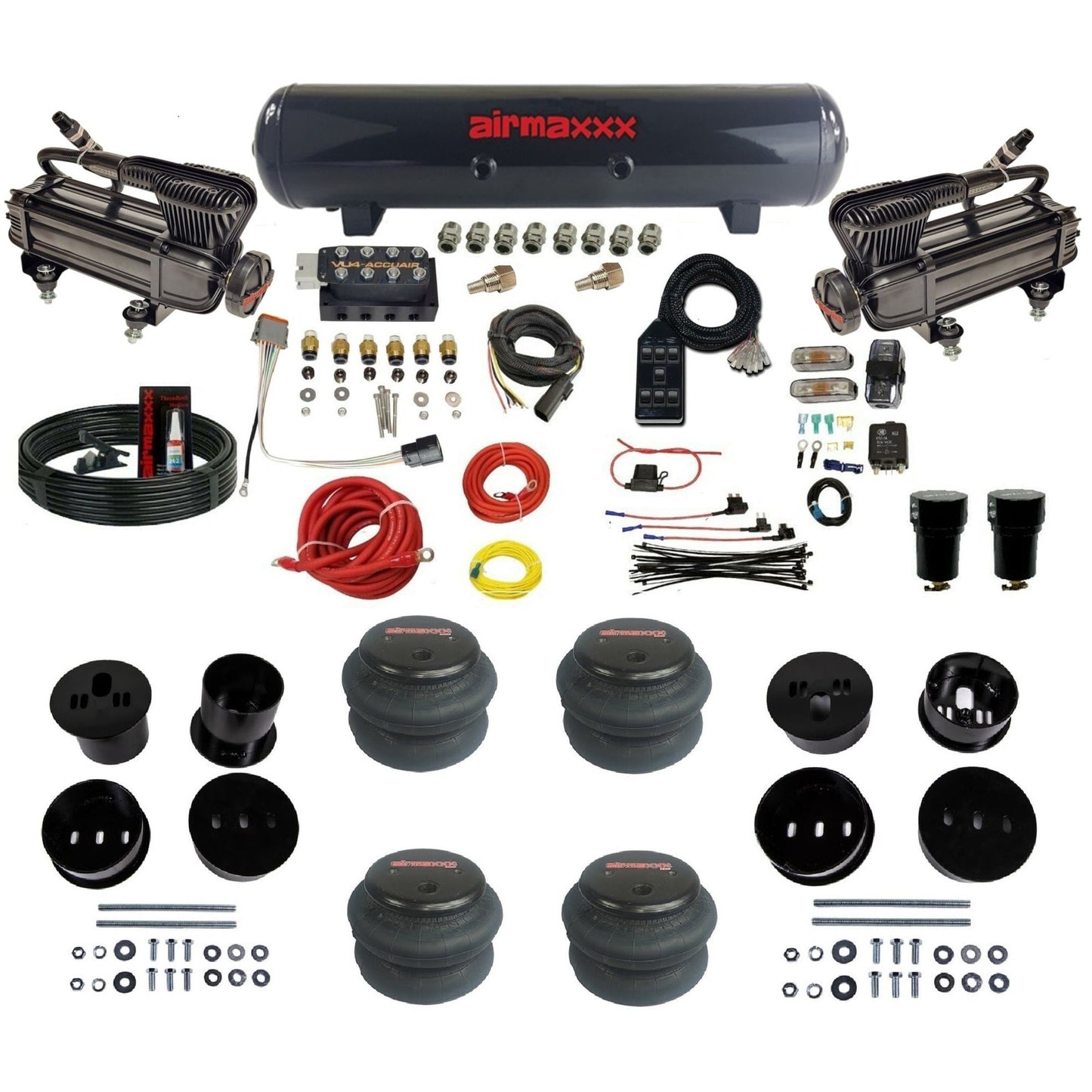 x-series dual compressors steel tank 2600 bags air ride kit for 1958-1960 cadillac CAD58-XB2-57S-VU4-7BK-WK-HF