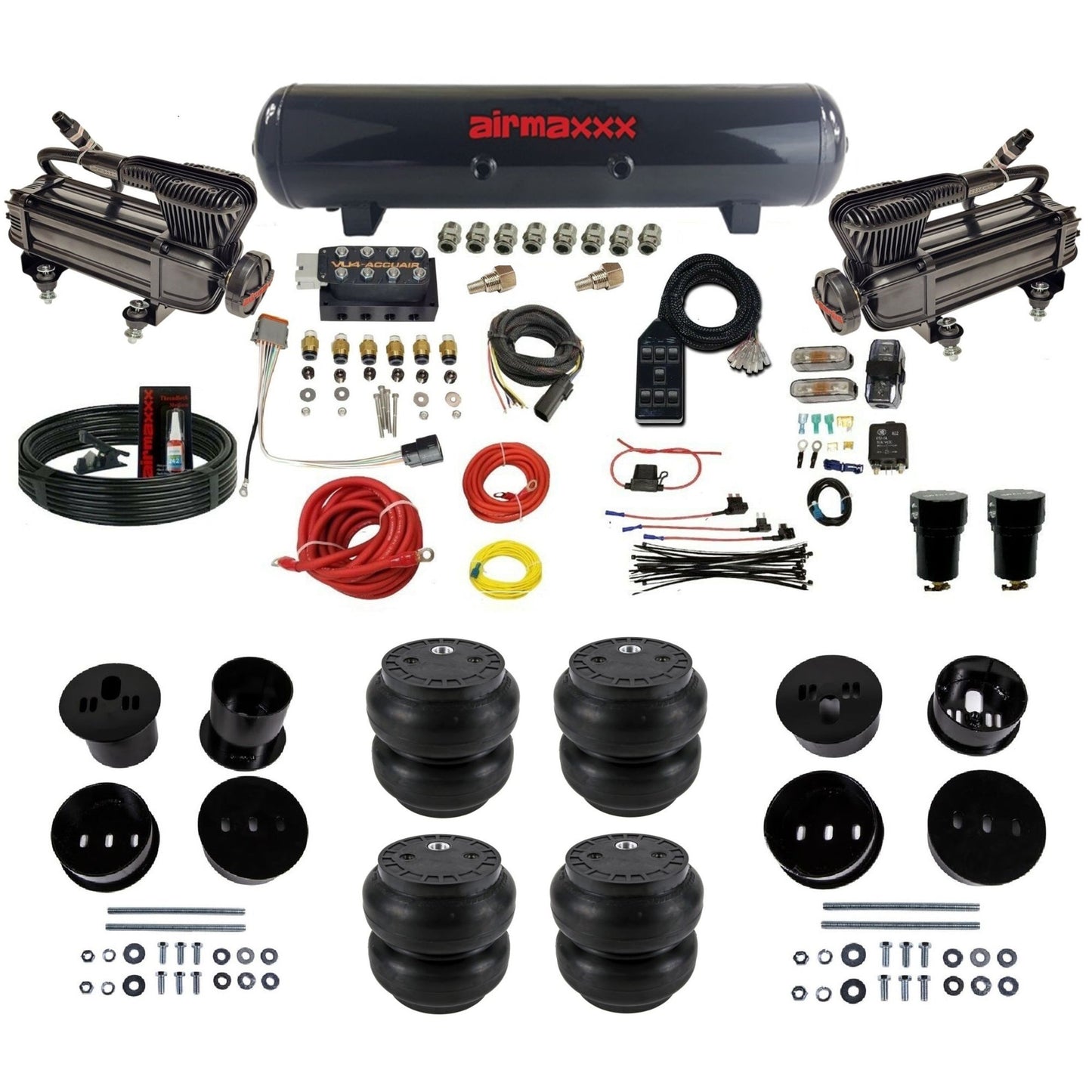 x-series dual compressors steel tank slam bags air ride kit for 1958-1960 cadillac CAD58-XB2-57S-VU4-7BK-WK-HFSS7