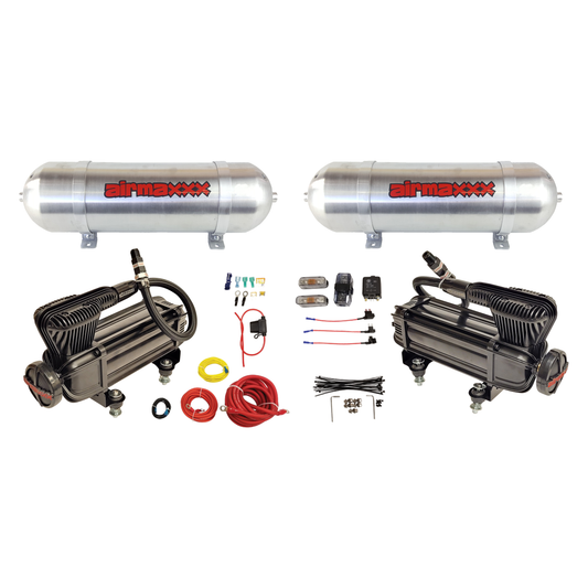 airmaxxx X-Series Dual Pack Fastest Air Compressor Wire Kit With Tank Of Your Choice-2-3/6 raw aluminum