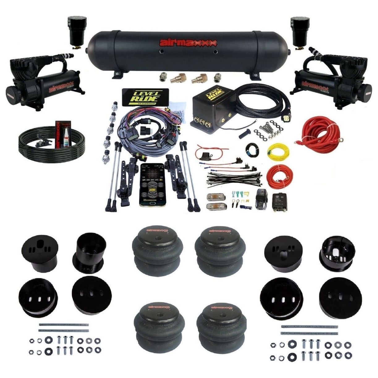 Complete Pressure Height Level Ride Air Suspension Kit w/Black 580 Fit ...