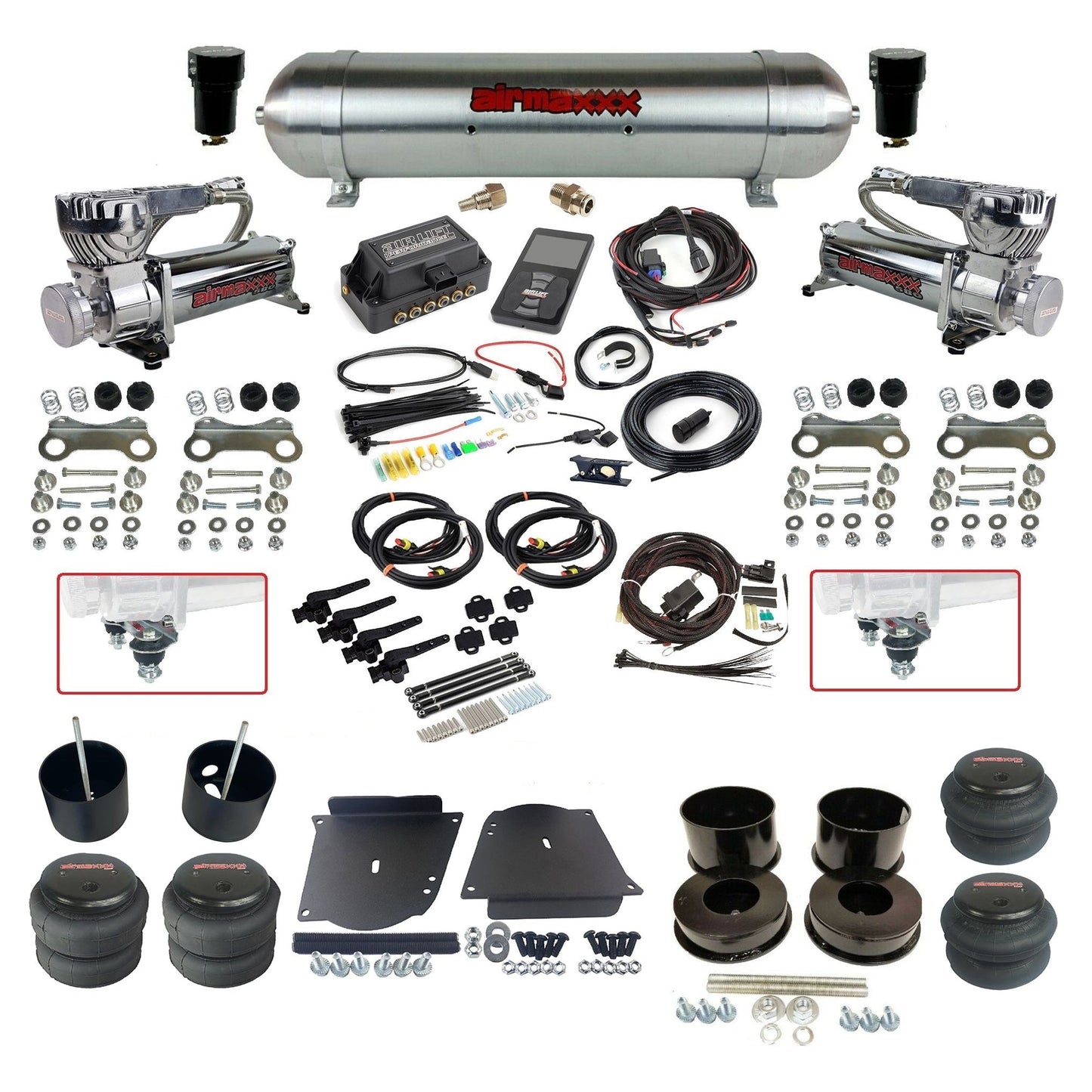 Chrome 580 w/ 3H 27695 Air Lift 3/8" height Presets Air Suspension Kit Fits 1964-1972 GM A-Body
