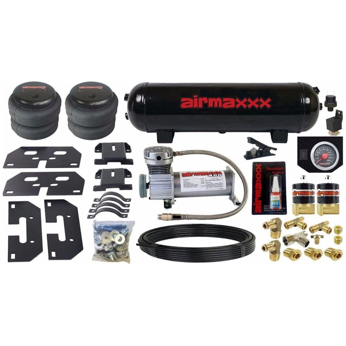 Air Tow Assist Kit airmaxxx black Gauge Management & Tank Fits 2014-18 Dodge Ram 3500