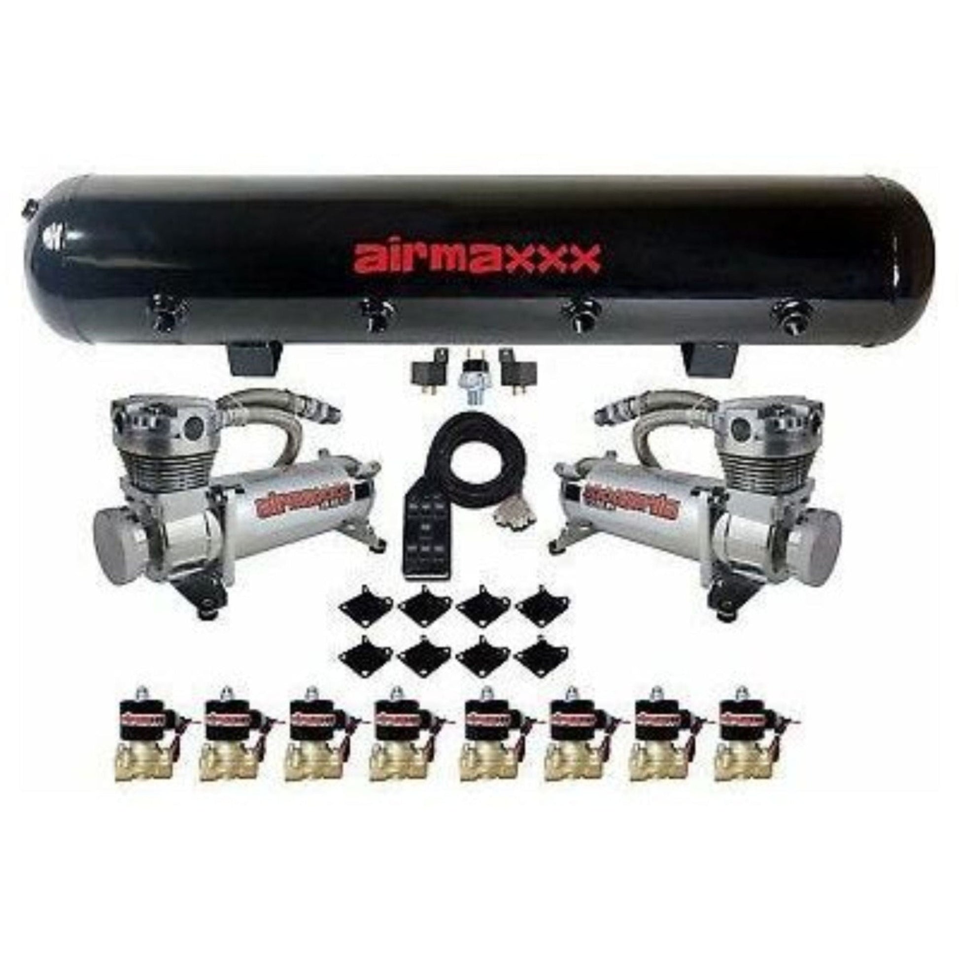 airmaxxx 480 chrome dual compressor 5 gallon air tank brass valves 7 switch box