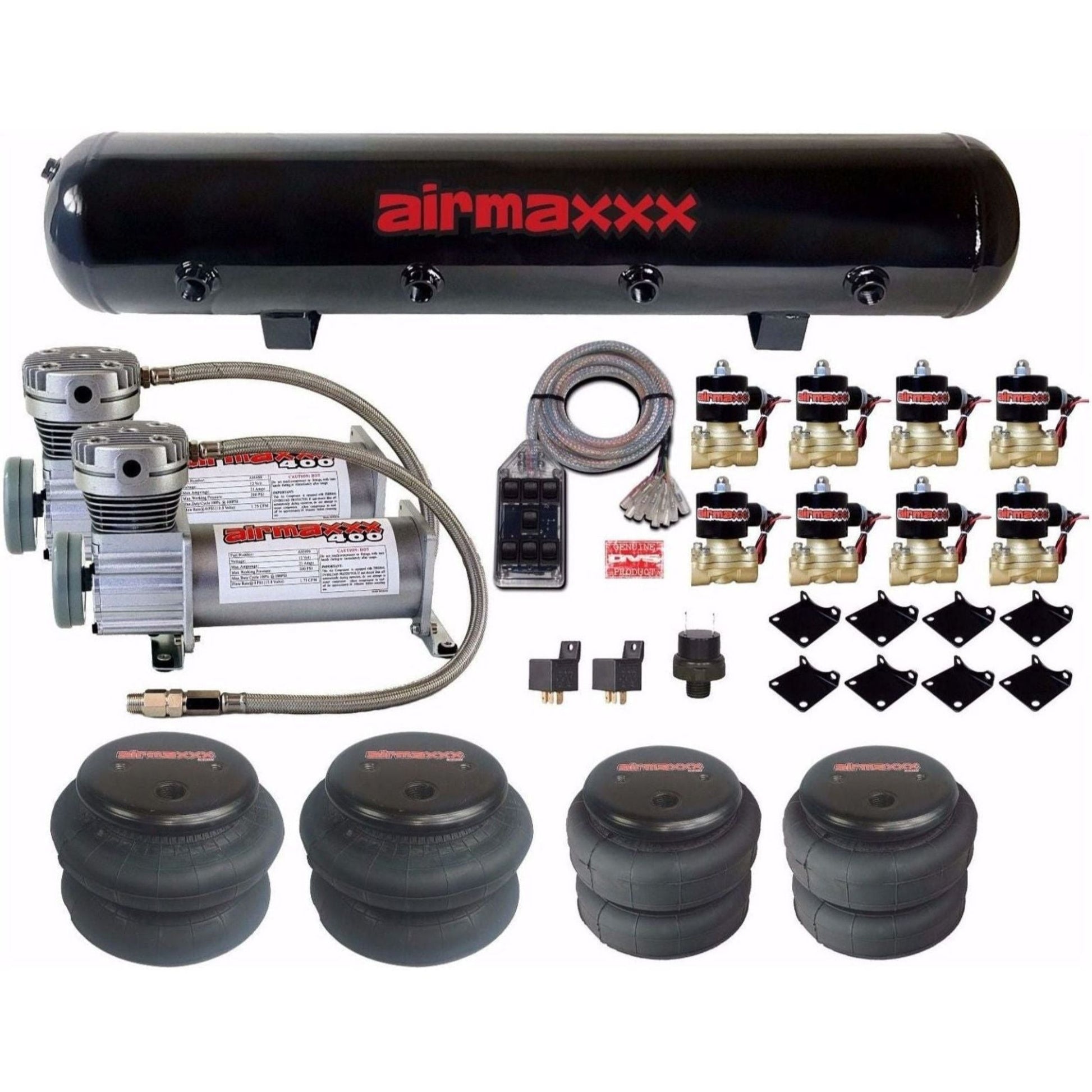 airmaxxx Pewter 400 Air Ride Kit 3/8" Valves 2500 2600 Bags 7 Switch