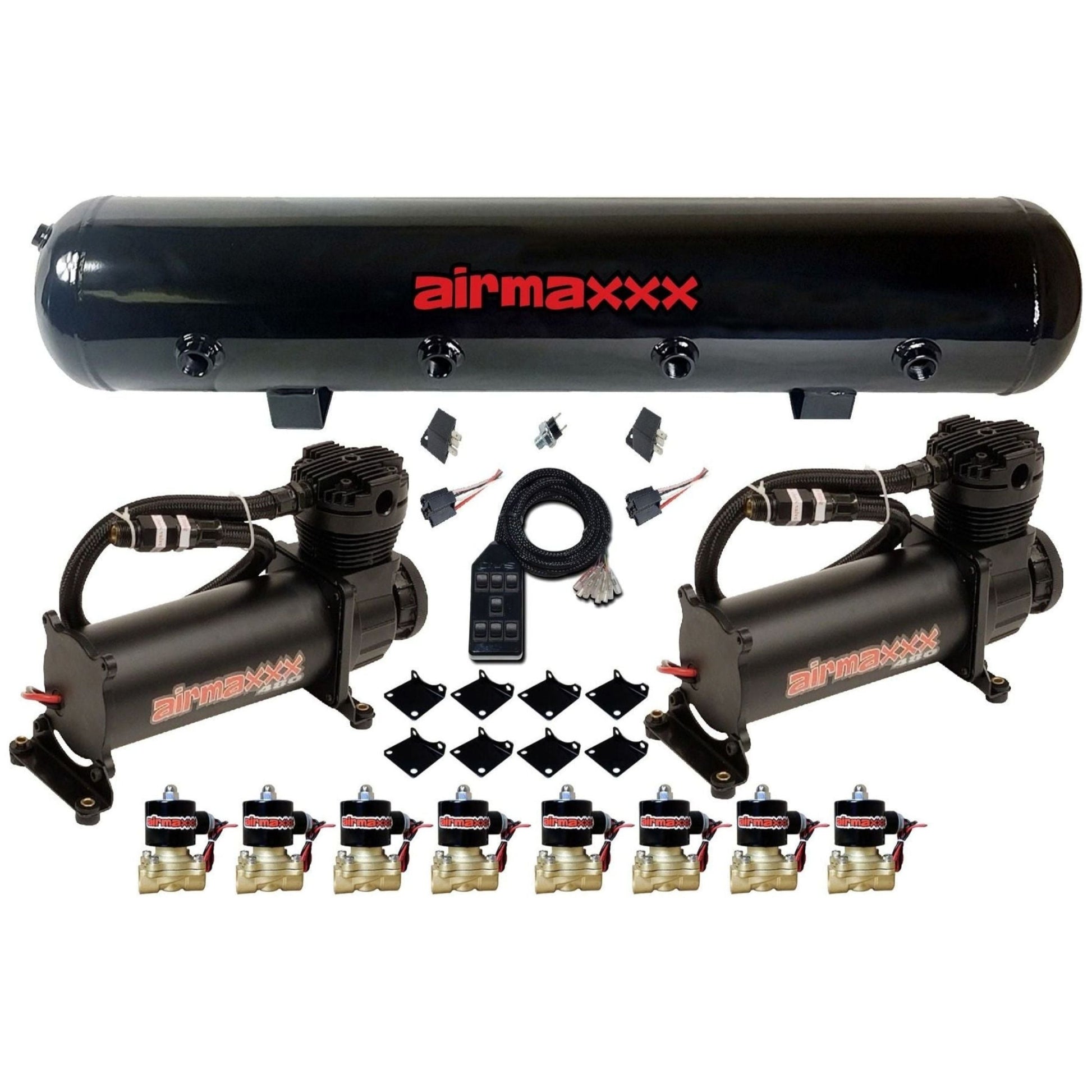airmaxxx black 480 compressors 5 gallon tank and avs 7 switch with brass valves