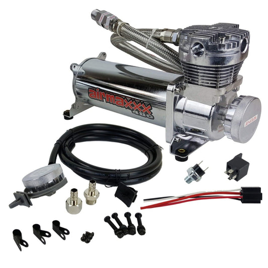 airmaxxx chrome 480 air compressor with remote intake filter relocation