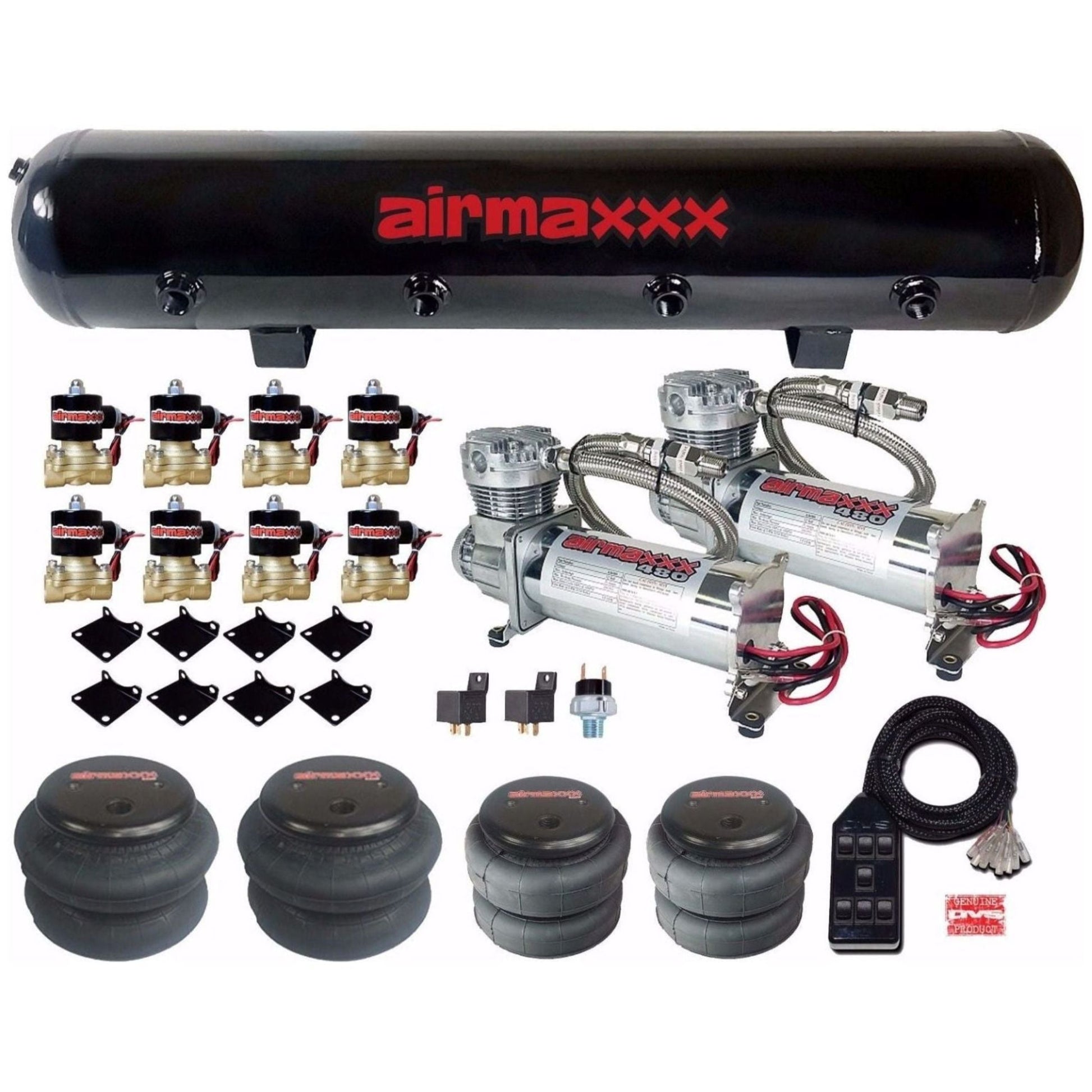 airmaxxx chrome 480 complete air ride suspension kit with valves and steel tank 2600 2600 bags