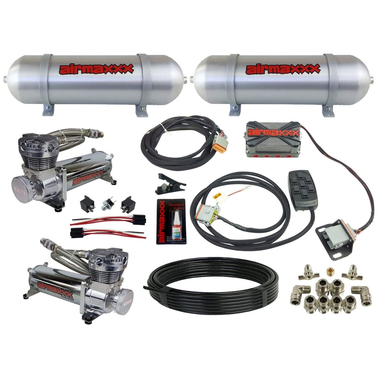 airmaxxx dual 580 compressors 2 3 gallon aluminum tanks with X4 manifold and X7 7switch box