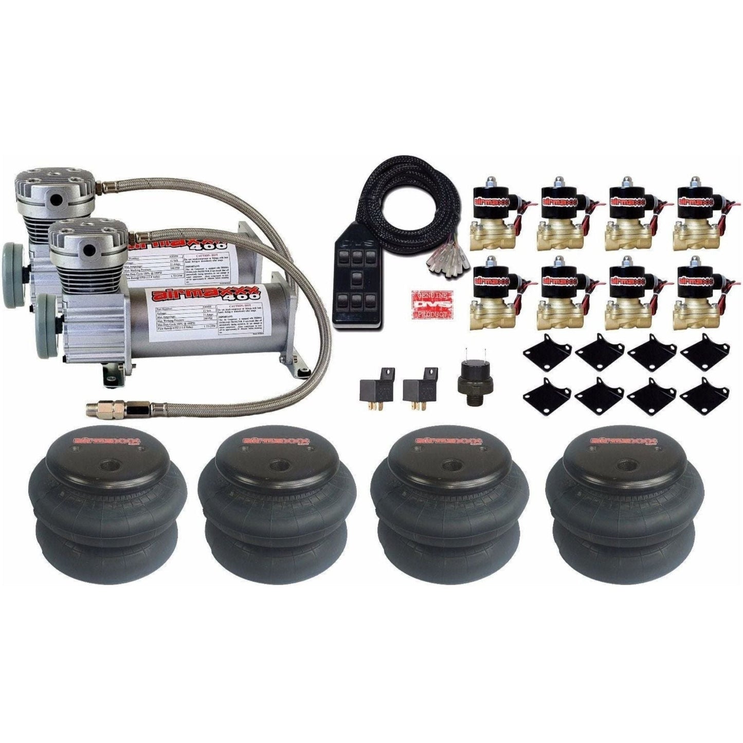 airmaxxx pewter 400 air ride kit with dual compressors and 2600 bags