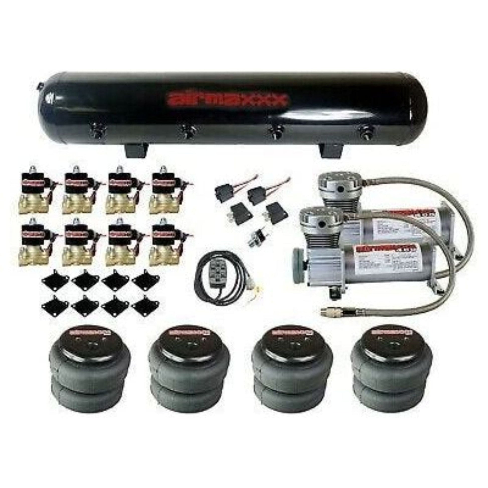 airmaxxx pewter 400 air ride kit with dual compressors and valves