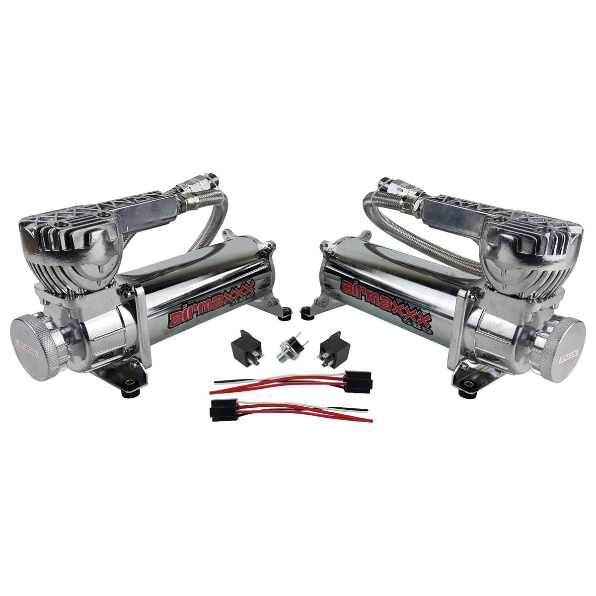 Compressor Dual Port airmaxxx 580 Chrome Air Ride Suspension Compressor Single Dual Pack ...