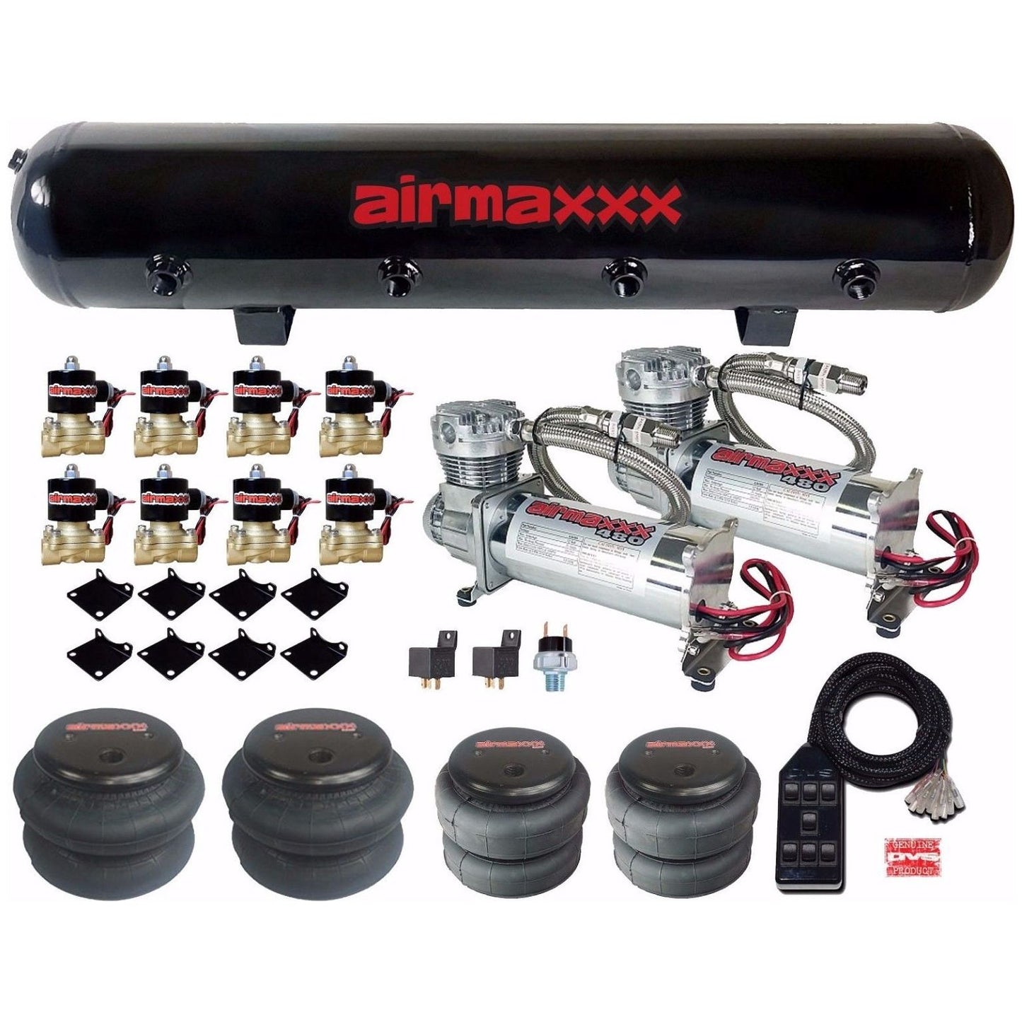 Airmaxxx 480 Chrome Air Compressors 1/2" Valves 2500 & 2600 Black 7 Switch Tank
